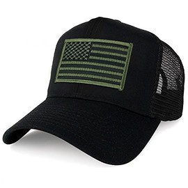 Armycrew XXL Oversize Black Olive USA Flag Patch Mesh Back Trucker Baseball Cap - Black