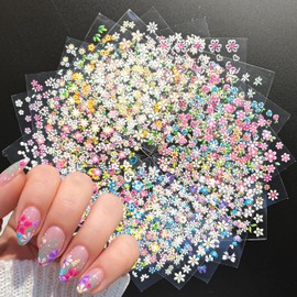 30 Sheet Flower Nail Art Stickers Colorful 3D Self Adhesice Spring Nail Stickers for Nail Art Cute Daisy Nail Decals Floral Nail Design Accessories for Women Manicure Decoration