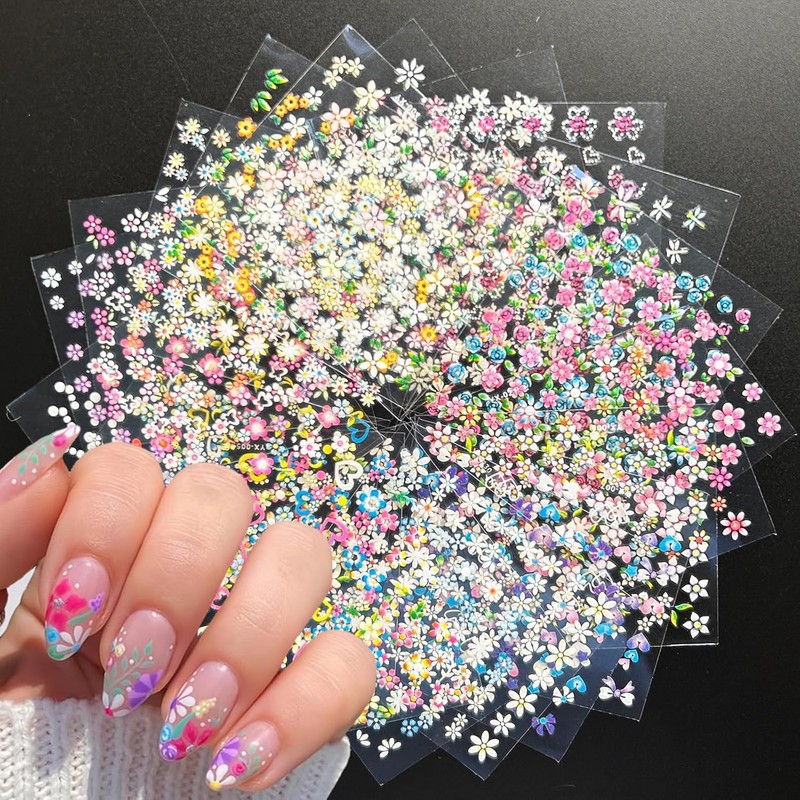 30 Sheet Flower Nail Art Stickers Colorful 3D Self Adhesice