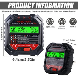 WIYETY Socket Tester with RCD Tester and LCD Voltage Display, Socket Tester with 6 Types of Fault Diagnostics, with Indicator Light Indicator, Leakage Voltage and Current Indicator, HT107D