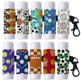 DELORIGIN 10PCS Ball Sports Pattern Lip Balm Keyring Colorful Lipstick Holder Pouch Clip on Lip Gloss Sleeves with Metel Clasp Elastic Chapstick Holder for Lipbalm Chapstick Storage