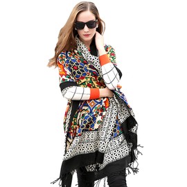 DANA XU DANA XU 100% Merino Wool Extra Large Pashmina Blanket Travel Scarf Cashmere Wrap for Women Fall Winter Oversize Shawl Floral