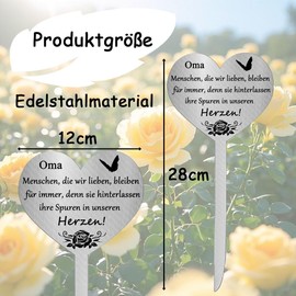 TJUSPIRIT Heart Grave Stake Weatherproof with Engraving Grandpa, Menschen die wir lieben, bleiben für Immer, denn sie hinterlassen ihre Spuren in unseren Herzen! Stainless Steel Grave Decoration
