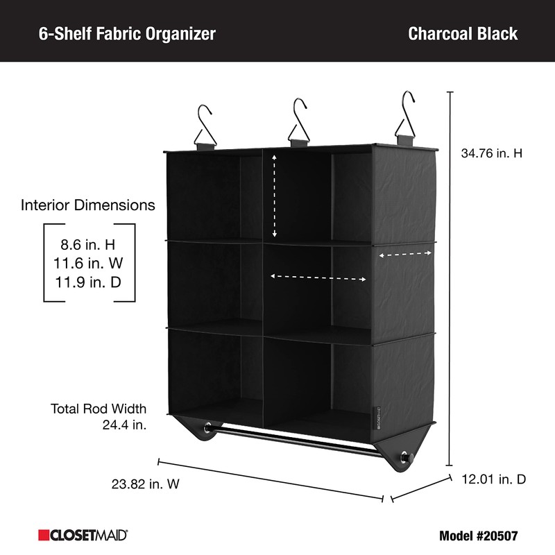 ClosetMaid 6-Shelf Fabric Hanging Closet Organizer with Garment Rod for
