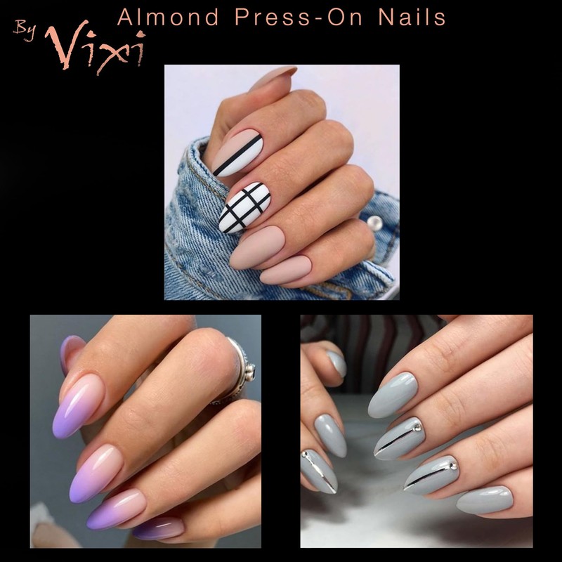 By Vixi 600 MEDIUM ALMOND NAILS, FREE GLUE AND PREPARATION