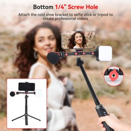 UTEBIT Dual Cold Shoe Mount Extension Bar with Phone Holder & Action Camera Mount Flexible Double Cold Shoe Adapter Bracket with 1/4" Screw for Microphone LED Video Light Flash Monitor