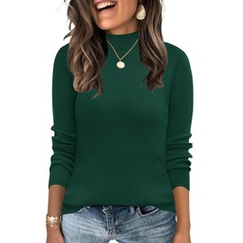 LOMON Turtle Necks Tops for Women Long Sleeve Mock Neck Dressy Casual Knitted Pullover Sweater Base Layer Soft Fall Winter Top Green