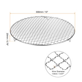 sourcing map 2pcs Round Cooking Rack 13-inch 201 Stainless Steel Cross Wire Barbecue Grill Net with 20mm Legs for Cooking Baking Steaming BBQ