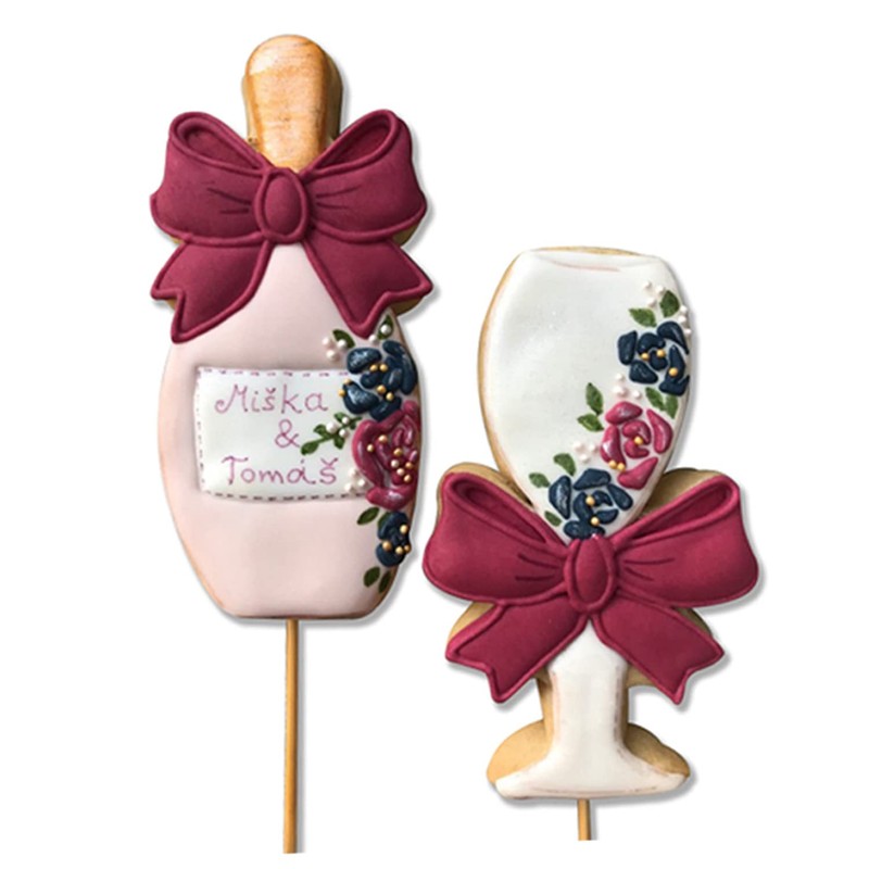 LILIAO Champagne and Champagne Glass with Ribbon Cookie Cutter for