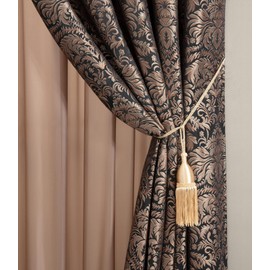 Chezmoi Collection Adelle 4-Piece Paisley Jacquard Embroidered Window Curtain/Drape Set - Attached Sheer Backing and Valance