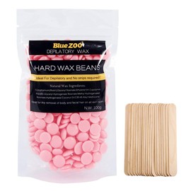 Vtrem 100g Wax Beans Rose Flavor Painless Hard Waxing Beans Hair Removal Kit with 20pcs Wax Spatulas Professional Solid Depilatory Wax for Smooth Facial and Body (Pink)