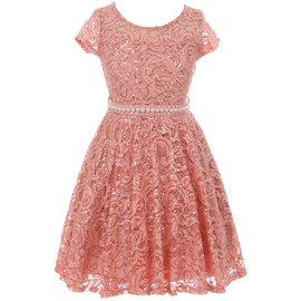 BNY Corner Big Girl Cap Sleeve Floral Lace Sparkle Wedding Easter Flower Girl Dress Rose 18 JKS 2102
