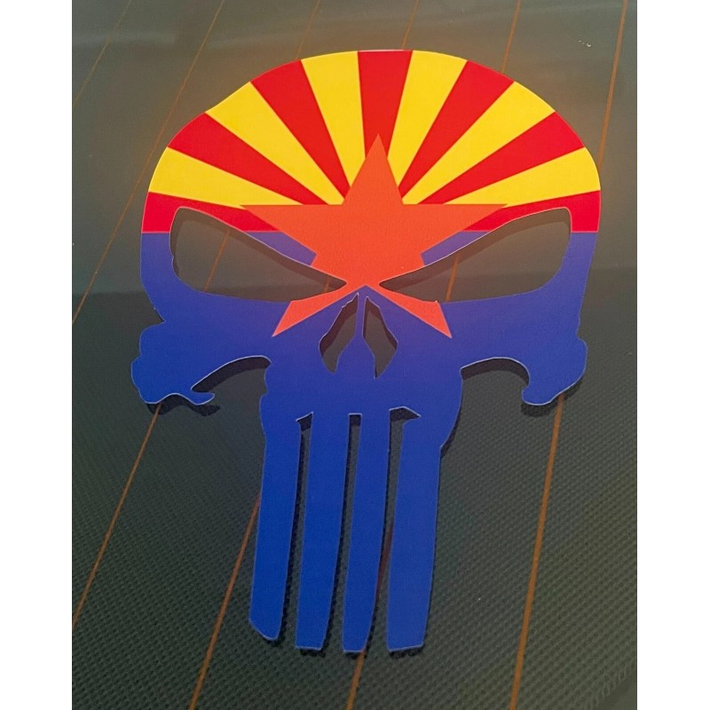 Avery Dennison Punisher Skull Arizona Flag Distressed Punisher Skull Sticker