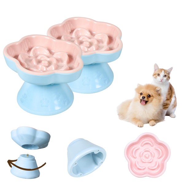 2 Pack Detachable Slow Feeder Cat Bowls, Unbreakable Elevated Cat