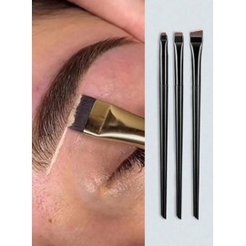 Professional Eyebrow Brush Set, 3 Angled Flat Brushes, Black, Precision Tinting and Makeup Application