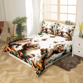 Feelyou Kids Cartoon Cat Bedding Set Twin Size Cute Animal Cat Floral Duvet Cover Teens Kids Boys Girls Home Decor Kawaii Cat Butterfly Comforter Cover Soft All Season Bedspread Cover,No Comforter