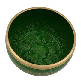 Purpledip Bell Metal Singing Bowl: Tibetan Dhyana Meditation Musical Instrument, 5 Inches, Green (10780)