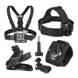 NEEWER Accessories Kit Compatible with GoPro Hero Insta360 DJI AKASO Action Camera, Quick Release Head Strap Mount, Chest Harness, Backpack Hat Clip Holder & 360° Wrist Strap for POV Recording, GP-75