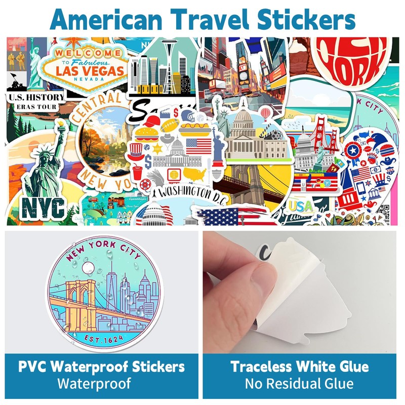 IETWATE Pack of 100 USA Stickers, Stickers America Countries Cities,