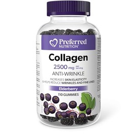 Preferred Nutrition Collagen, 110 Gummies, Elderberry Flavour, Promotes Healthy Collagen and Elastin Production, Helps Reduce Wrinkles and Fine Lines, 2500mg per serving, Hydrolyzed Bovine Collagen Peptides