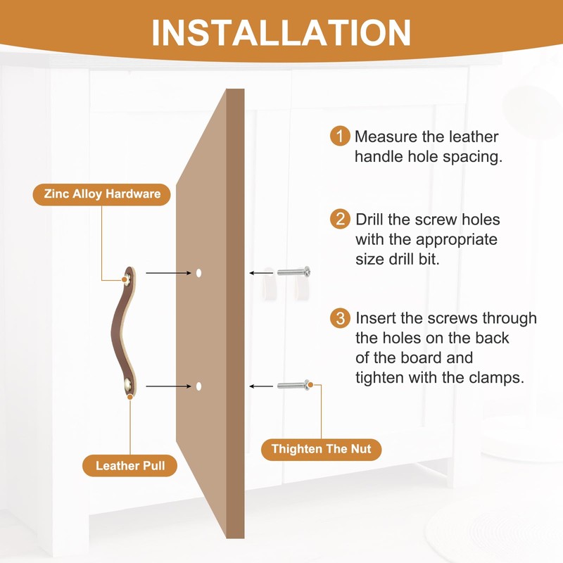 PATIKIL Leather Drawer Pulls, 4 Pcs Leather Handle Double Hole