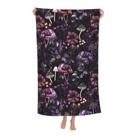 VODRM Gothic Dark Botanical Mushroom Beach Towel, 32x52in Microfiber Quick Dry Floral and Fungi Goth Bath Towels, Soft Lightweight Oversized Sand Free, for Travel Pool Swimming Gym Decor, Gifts