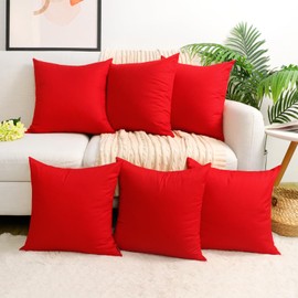 Coddsmz 6 Pack Decorative 100% Cotton Pillow Covers Square Cushion Cover Solid DIY Valentine's Day Throw Pillowcase for Spring Home Sofa Bedroom,Red,6 Pack-20" x 20"/50x50cm