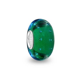 Murano Glass .925 Sterling Silver Core Teal Blue Green Bubble Spacer Charm Bead Fits European Bracelet For Women Teen