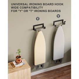 MUSVOH Ironing Board Hanger Wall Mount Stainless Steel, Y T Leg Ironing Board Holder Wall Mount for Laundry Room, Iron Board Hooks for Wall Heavy Duty Black