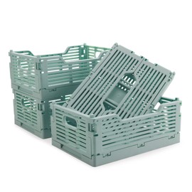 Vivikivi 4-Pack Plastic Crates for Storage, Collapsible Storage Crates Stackable, Space-Saving Foldable Crate for Home Kitchen Classroom Office Bedroom Bathroom (8.66''x5.91''x3.54'', Blue)