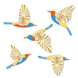 KOYILTD 5 Piece Bird Wood Wall Sculptures Wooden Wall Art Decor Scandinavian Home Decorations Flying Bird Wall Decor Farmhouse Wall Art for Home Living Room Bathroom Dining Room (Multicolor)