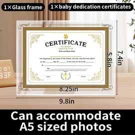 Baptism Certificates for Church, with Glass Frame, Baby Dedication Certificates, Perfect Baptism Keepsake, Gold Foil Cross Certificates of Baby Christening Dedication