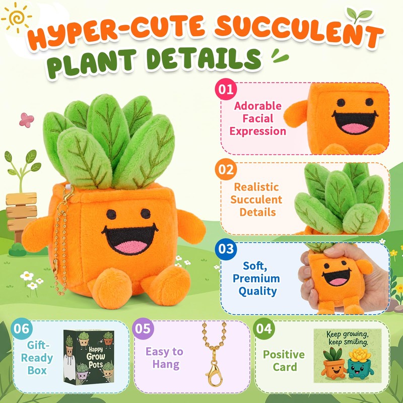 FunisFun Succulent Plant Plush - Happy Grow Pots Artificial Succulent
