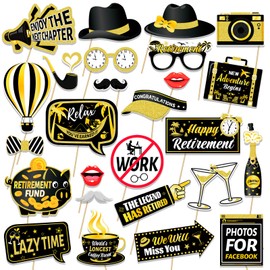 HOWAF Retirement Party Photo Booth Props Kit - 26pcs Selfie Props & 1 Frame, Fun Retire Party Favors