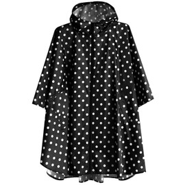 ANYOO Waterproof Rain Poncho Lightweight Reusable Hiking Hooded Coat Jacket for Outdoor Activities(Dot-Black) One Size
