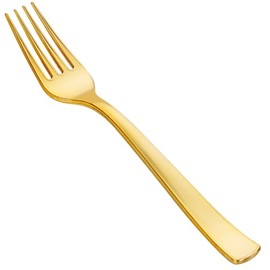 YOUBET 50PCS Gold Plastic Forks - Heavy Duty Plastic Forks - Solid Durable Gold Disposable Silverware for Party Picnic Wedding and Daily Use