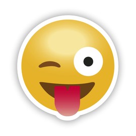 VulgrCo Laughing Tongue Out Winking Emoji Face Funny Sticker Vinyl Waterproof UV Resistant Decal for Phones Laptops Water Bottles Tumblers Boats Cars Trucks Windows Kayak 3" inch Bumper Stickers