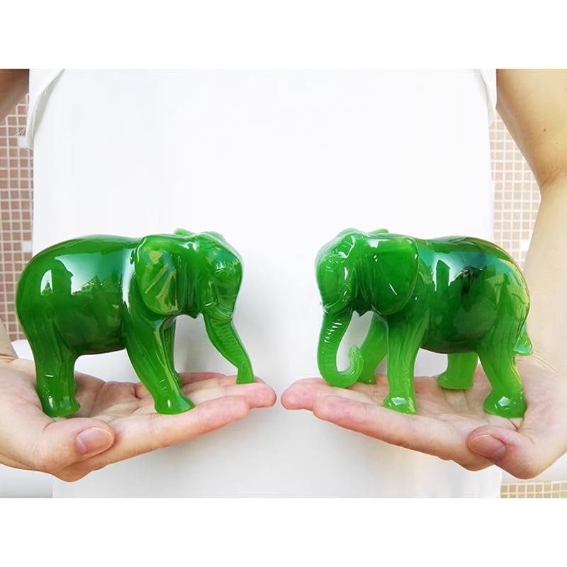 Acxico 1 pcs Jade Green Feng Shui Wealth Lucky Elephant