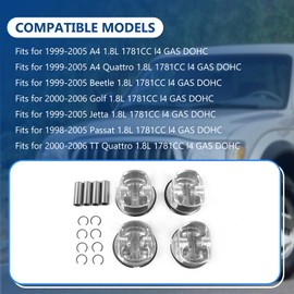 CYCWER 06B107065N Engine Piston Ring Set 4pcs Pistons Rings Fit for 1999-2005 A4 A4 Quattro Beetle Jetta 1.8L, Fit for 2000-2006 Golf 1.8L, Replace OE 06B107065N