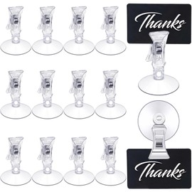 BUKEQILA Suction Cup Clip Suction Hooks with Clip - Pack of 12 Suction Cup Holders with Clamp, Aquarium Suction Clips Supermarket Label Clip, Car Parking Card Holder Windscreen Clip Photo Clips