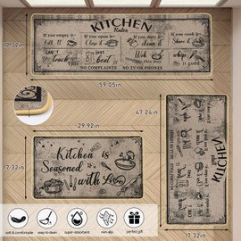 BSSN Kitchen Mats for Floor with Imitation Hemp Design 3-Piece, Kitchen Carpet Non Slip Washable Waterproof Comfort Farmhouse Runner Rugs Chef Mat for Office, Sink, Laundry