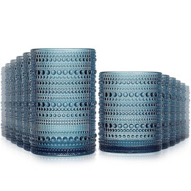 Lvtrupc Vintage Hobnail Drinking Glasses Set of 12-14 oz Old Fashioned Glass Cups & 11 oz Cocktail Glasses, Aesthetic Kitchen Bar Tumbler Glassware Gifts Sets, Blue (12Pcs Blue New)