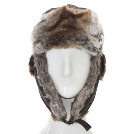 ULTRAFINO Ushanka Trooper Russian Pilot Aviator Leather Winter Trapper Hat Chocolate Large