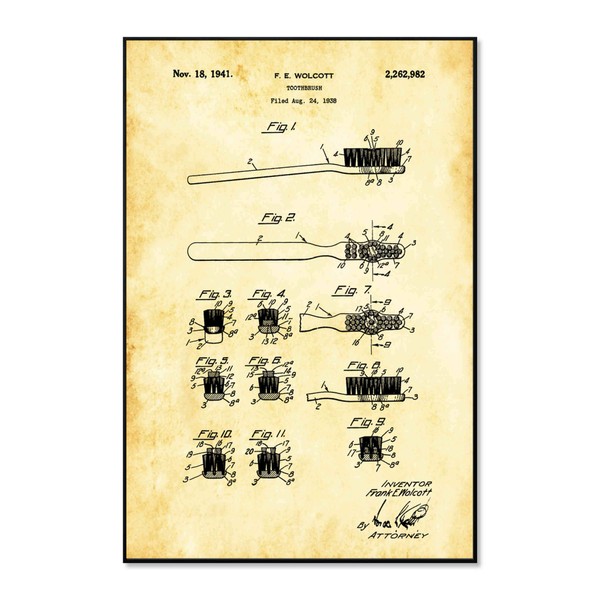 Epic Graffiti "Toothbrush Vintage Patent Framed High Gloss Acrylic Wall