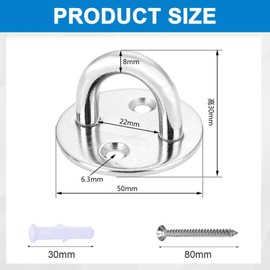 Cyleibe M8 Round Pad Eye Plate, 4 Pack Stainless Steel Suspension U Hooks, Marine Hardware Staple Hook with Screws for Wall Ceiling Hanging