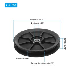 PATIKIL Universal Bearing Pulley Wheel 120mm/4.7", 4 Pcs Nylon Bearing Pulley Wheel Lifting Bearing Wheel Replace for Gym Equipment Part Cable Machine