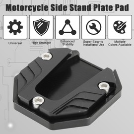 WODHMIEY Motorcycle Side Stand Plate Pad, Sturdy Aluminum Alloy Kickstand Pad Support Accessory, Prevents Tiles Wear Marks, Extender Stand for Hot Pavement Grass, Anodized Color Fashion（Black）