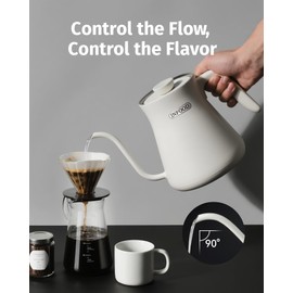 INFOOD 0.8L Gooseneck Electric Kettle, Precise Temperature Control for Pour Over Coffee & Tea, 1200W Fast Boiling Water, Auto Shut Off, Scheduling, Stainless Steel, White