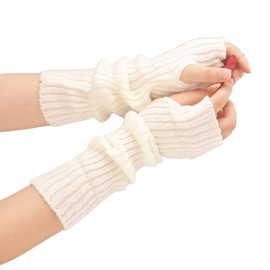 shunxinersty Knit Sleeve Knit Arm Sleeve Thumb Hole Glove Winter Arm Warmer Long Half Finger Mitten Stretch Solid Arm Cover, white