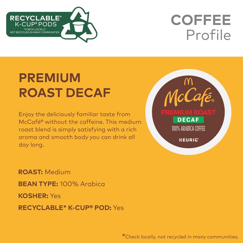 McCafe Premium Roast Decaf Coffee, Single Serve Keurig K-Cup Pods,